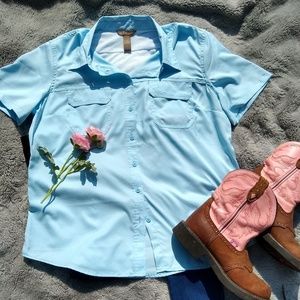 Blue Bit and Bridle button down top Large